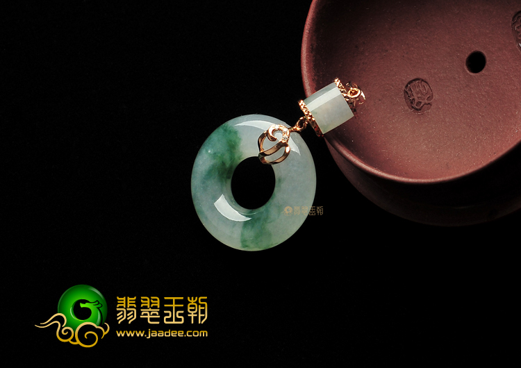 冰种飘花镶玫瑰金平安环胸坠(真钻)