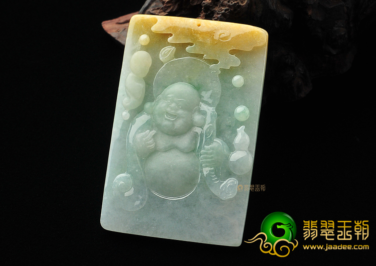 糯冰种晴水黄翡童子拜佛挂件