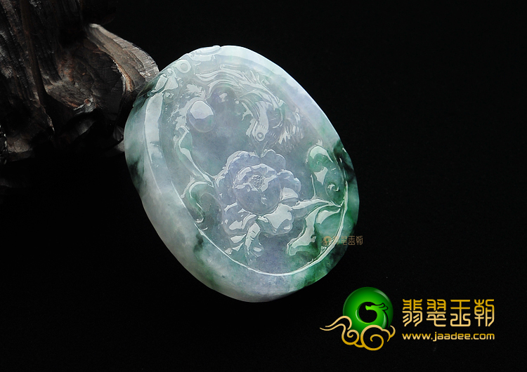 糯冰种紫罗兰飘花花开富贵挂件