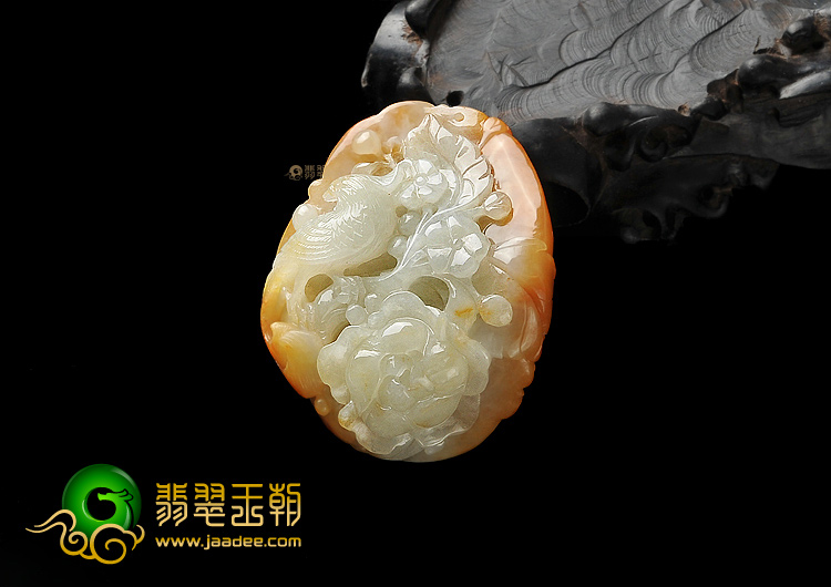 糯冰种红黄翡喜上枝头挂件