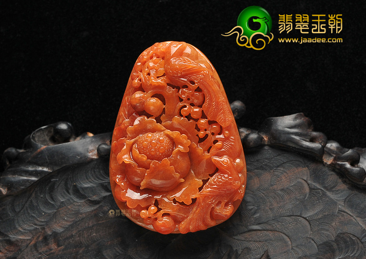 糯冰种红黄翡花开富贵挂件