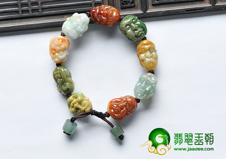糯冰种三彩罗汉头手链