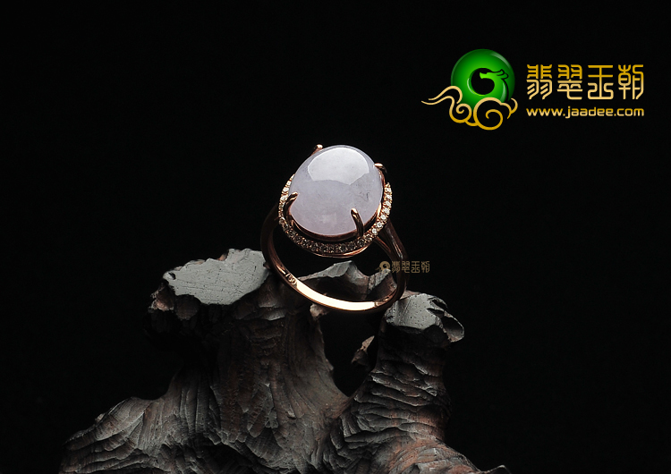 糯冰种紫罗兰镶玫瑰金戒指(真钻)