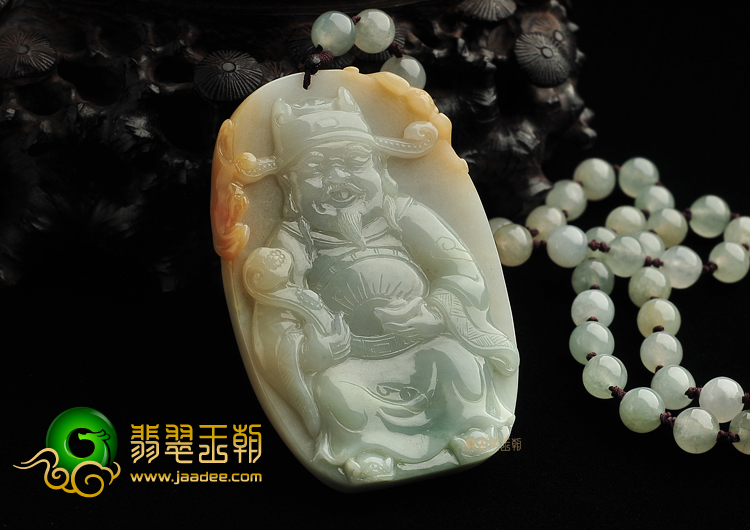 糯冰种晴水褐黄翡财神挂件
