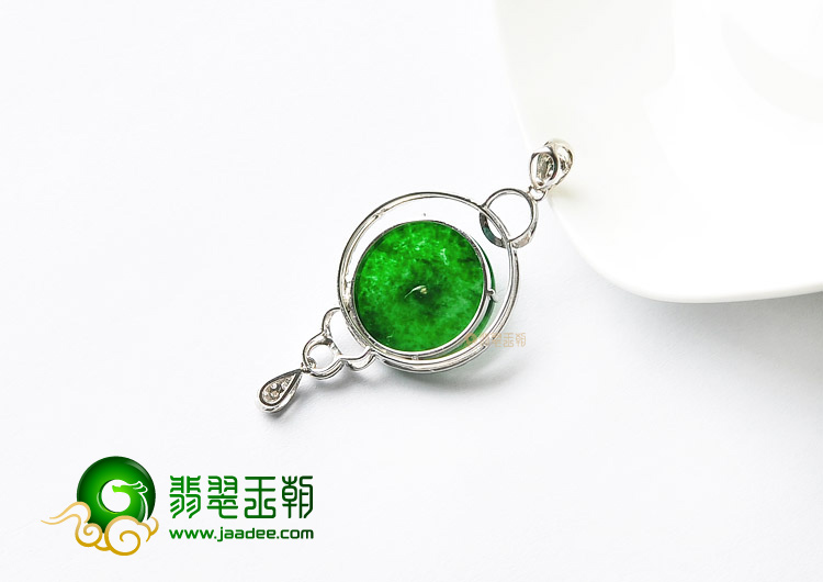 (超值推荐)冰种浓绿镶白金平安扣胸坠(真钻)