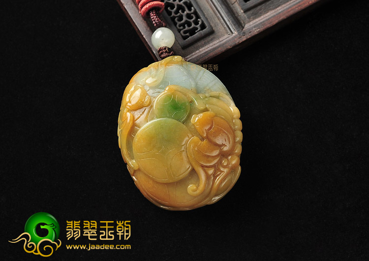 糯冰种褐黄翡福在眼前挂件/手玩件