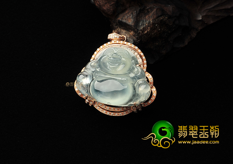 冰种淡晴水镶玫瑰金玉佛胸坠(真钻)