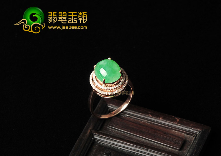 冰种翠色镶玫瑰金戒指(真钻)