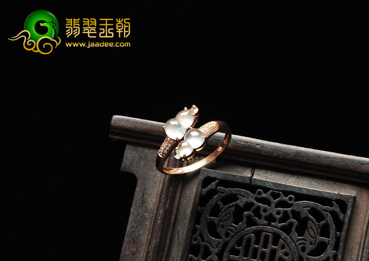 冰玻种无色镶玫瑰金葫芦戒指(真钻)