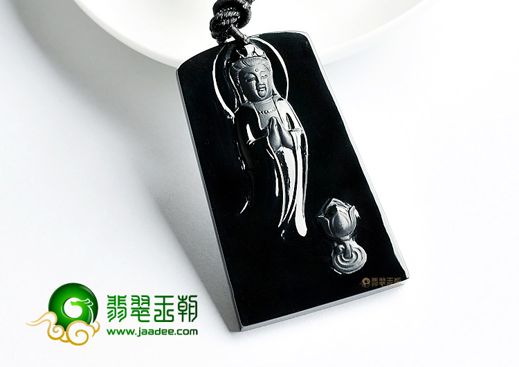 (超值推荐)玻璃种墨翠站观音挂件