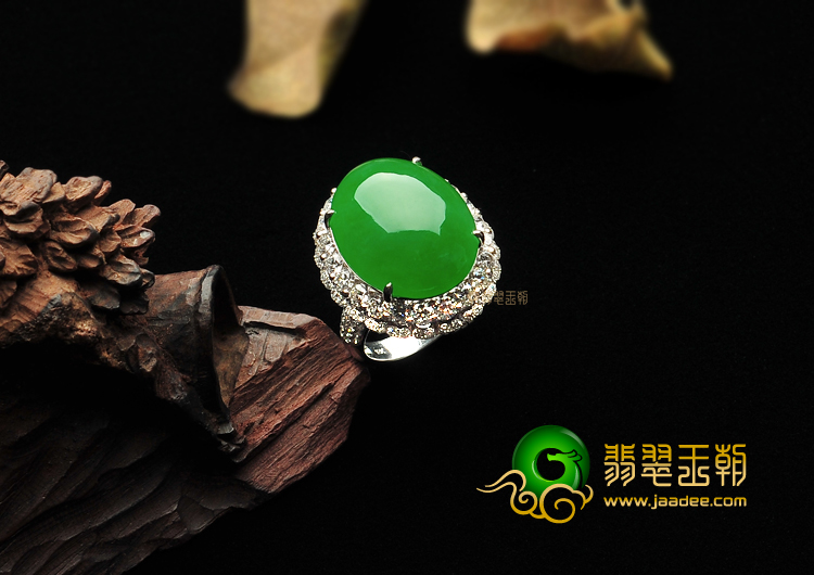 冰种帝王绿镶白金戒指/胸坠(真钻)