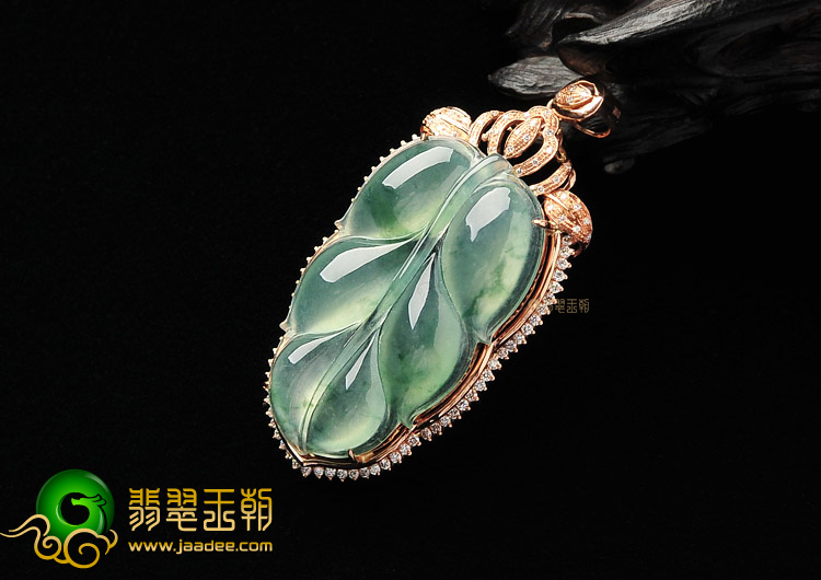 冰种飘花镶玫瑰金金枝玉叶胸坠(真钻)