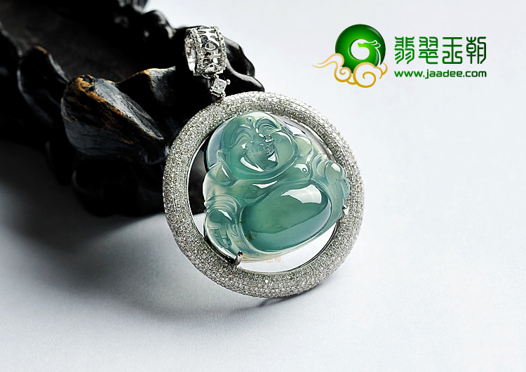 (超值推荐)冰玻种蓝水镶白金玉佛胸坠(真钻)