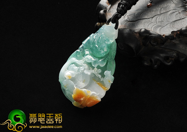 冰种三彩花开富贵挂件