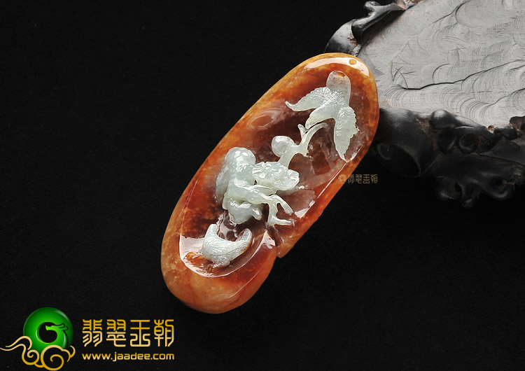 糯冰种褐黄翡喜上枝头挂件
