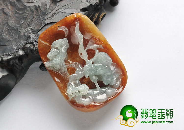 糯冰种褐黄翡晴水渔翁得利挂件