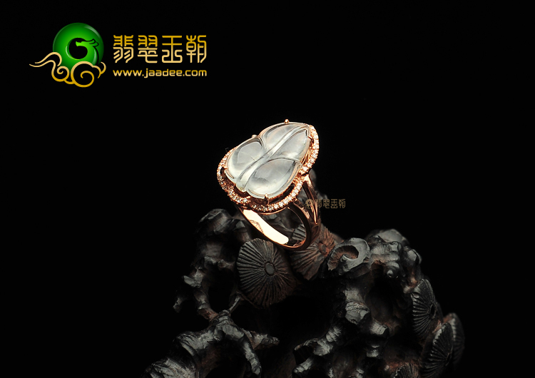 玻璃种无色镶玫瑰金金枝玉叶戒指(真钻)