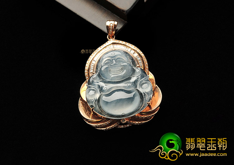 冰玻种无色镶玫瑰金玉佛胸坠（真钻）