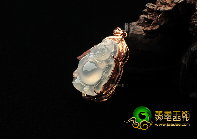 冰种无色镶玫瑰金站佛胸坠（真钻)