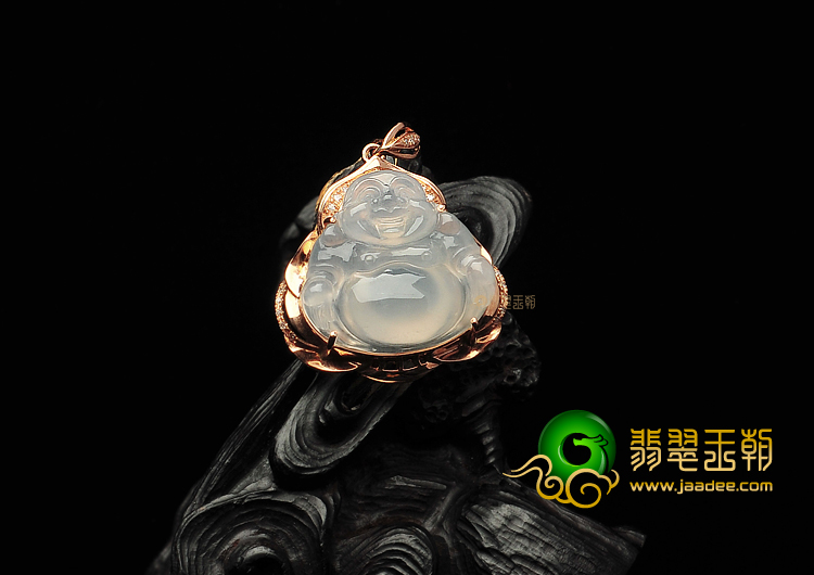 冰种无色镶玫瑰金玉佛胸坠（真钻)