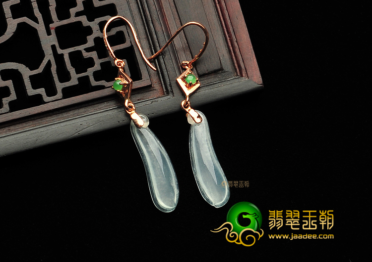 冰玻种无色镶玫瑰金福瓜耳坠（真钻）