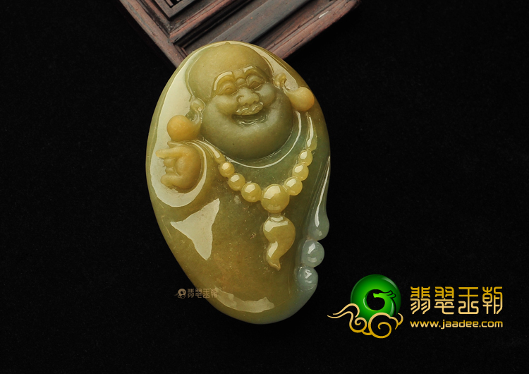 糯冰种褐黄翡玉佛挂件