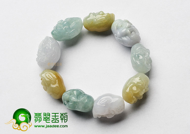 糯冰种晴水黄翡罗汉头手链