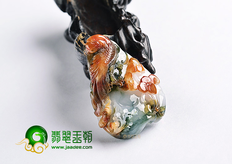 糯冰种三彩鹦鹉挂件