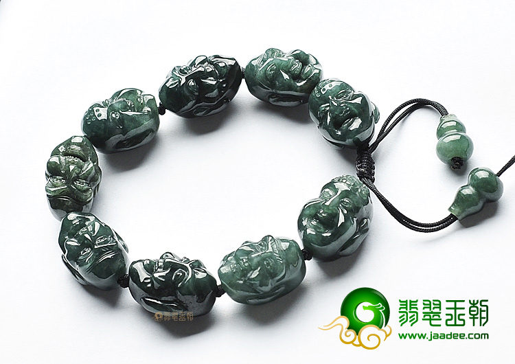 糯冰种油青罗汉头手链