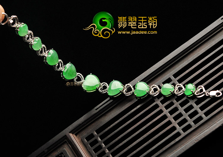 冰种绿晴水镶白金手链（水钻）