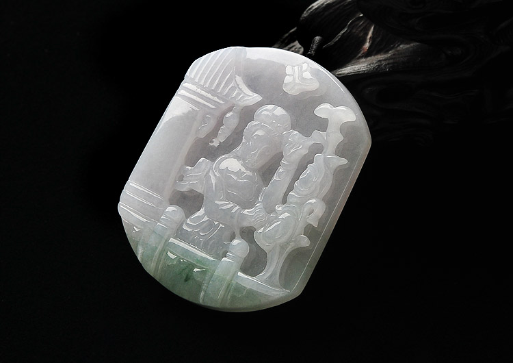 糯冰种飘花仕女挂件