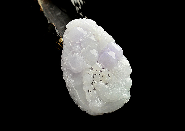 糯冰种淡紫罗兰花开富贵挂件