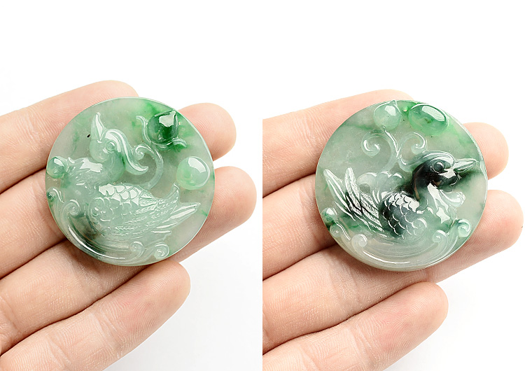 冰种飘花百年好合挂件（一对）