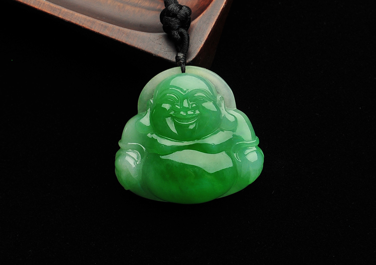 糯冰种阳绿玉佛挂件