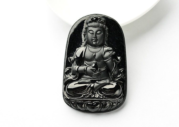 细糯种墨翠观音挂件