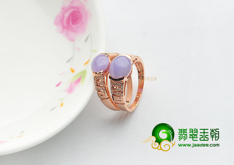 糯冰种紫罗兰镶玫瑰金戒指(真钻)(一对)