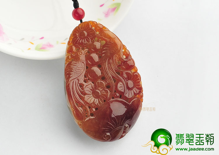 (超值推荐)糯冰种褐黄翡鸟语花香挂件