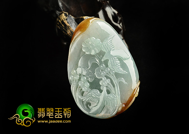 糯冰种晴水褐黄翡双宿双飞挂件