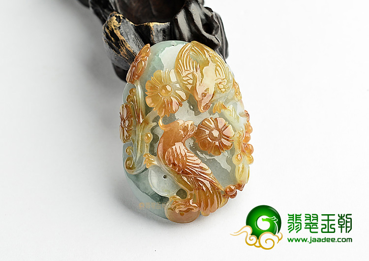糯冰种褐黄翡晴水喜上眉梢挂件