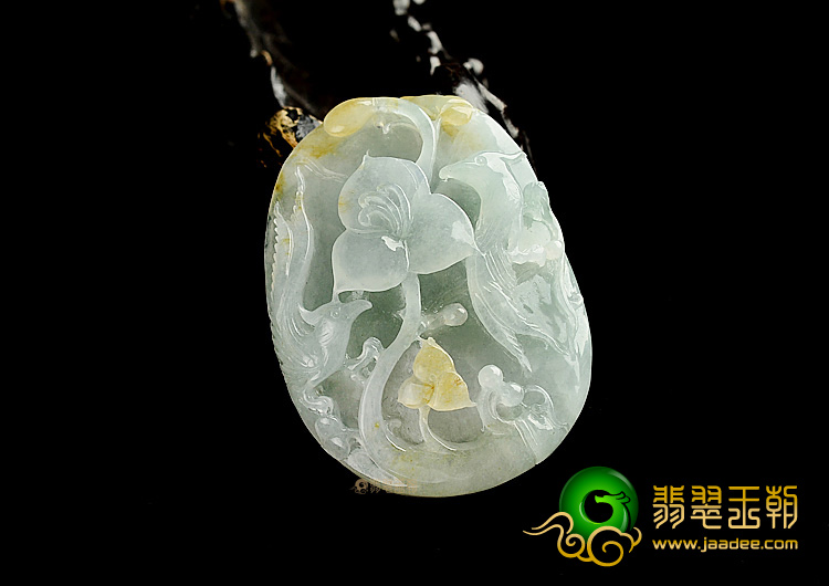 冰种晴水略带黄翡富贵双喜挂件