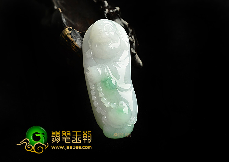 糯冰种飘翠站佛挂件