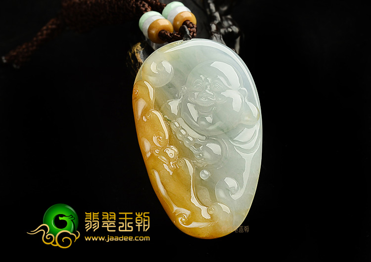 冰种黄翡略飘花纳福挂件