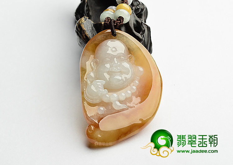冰种褐黄翡玉佛挂件