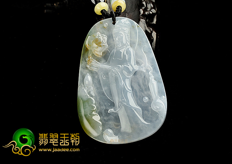冰种飘花站观音挂件