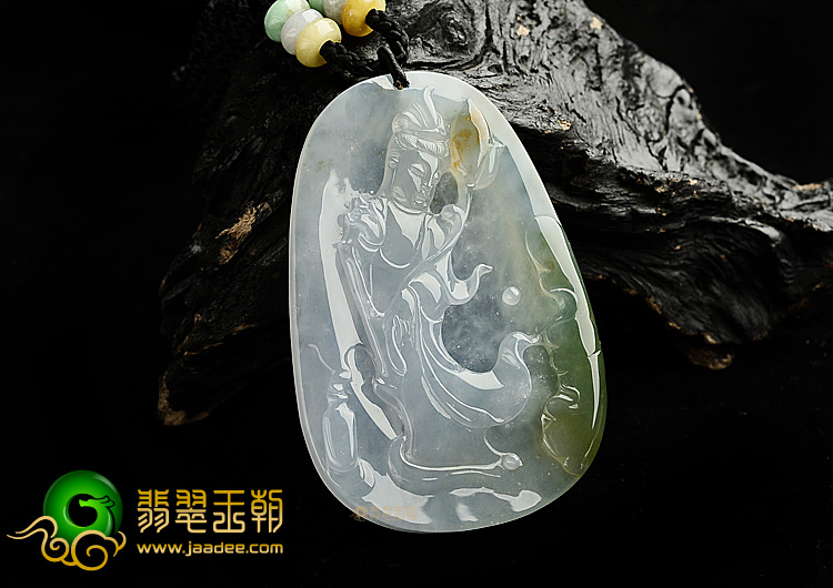 冰种飘花站观音挂件