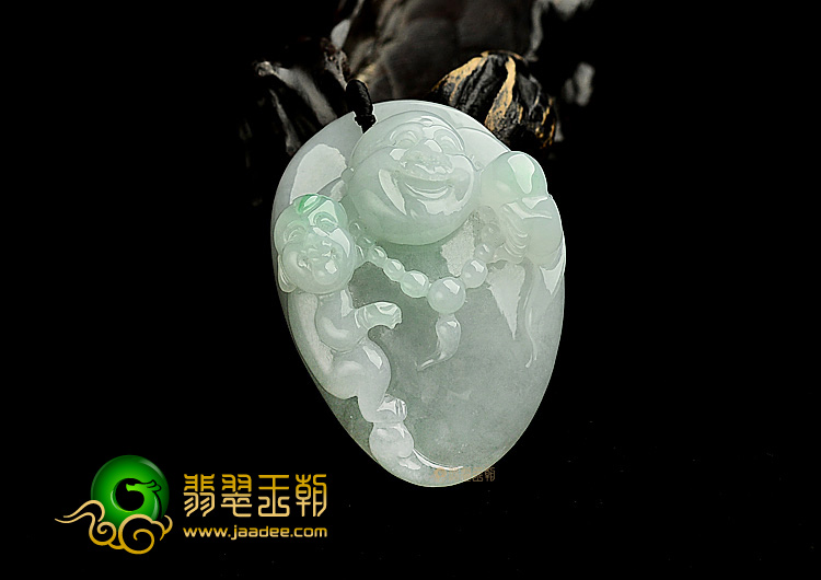 糯冰种晴水飘翠童子拜佛挂件