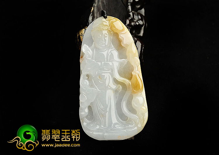 冰种晴水红黄翡站观音挂件