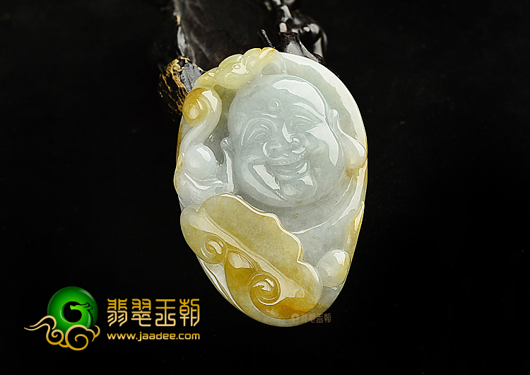 糯冰种褐黄翡纳福挂件