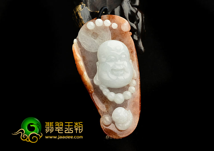 糯冰种红黄翡玉佛挂件