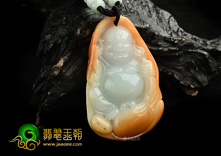 糯冰种红黄翡布袋和尚挂件